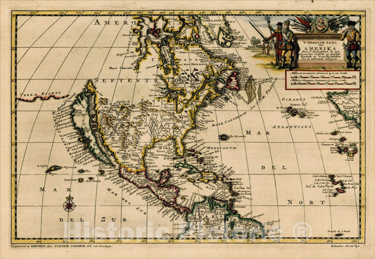 Historic Map : Noorder Deel Van Amerika Door C. Kolumbus (Island of California), 1707, Pieter van der Aa, v2, Vintage Wall Art