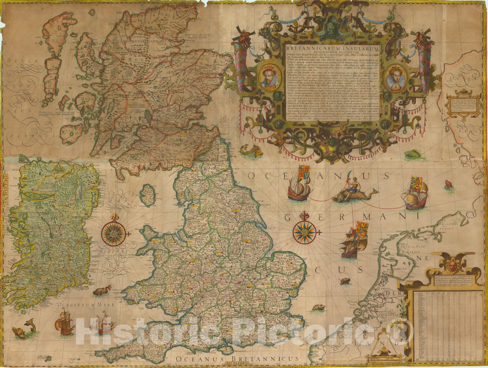 Historic Map : Britannicarum Insularum Geographia Descriptio, 1627, Jodocus Hondius, Vintage Wall Art