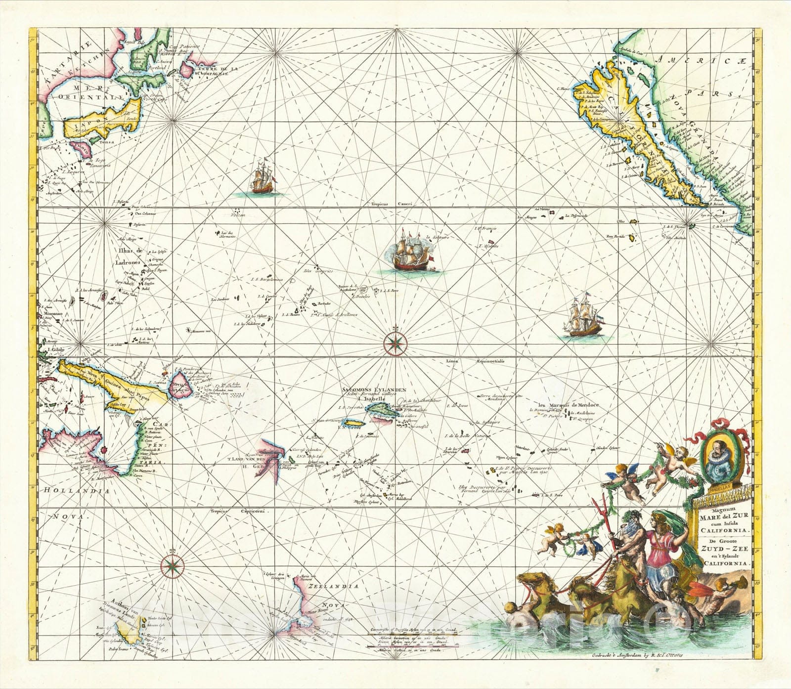 Historic Map : Magnum Mare del Zur cum Insula California - De Groote Zuyd-Zee en 't Eylandt California, c1745, Reiner & Joshua Ottens, Vintage Wall Art