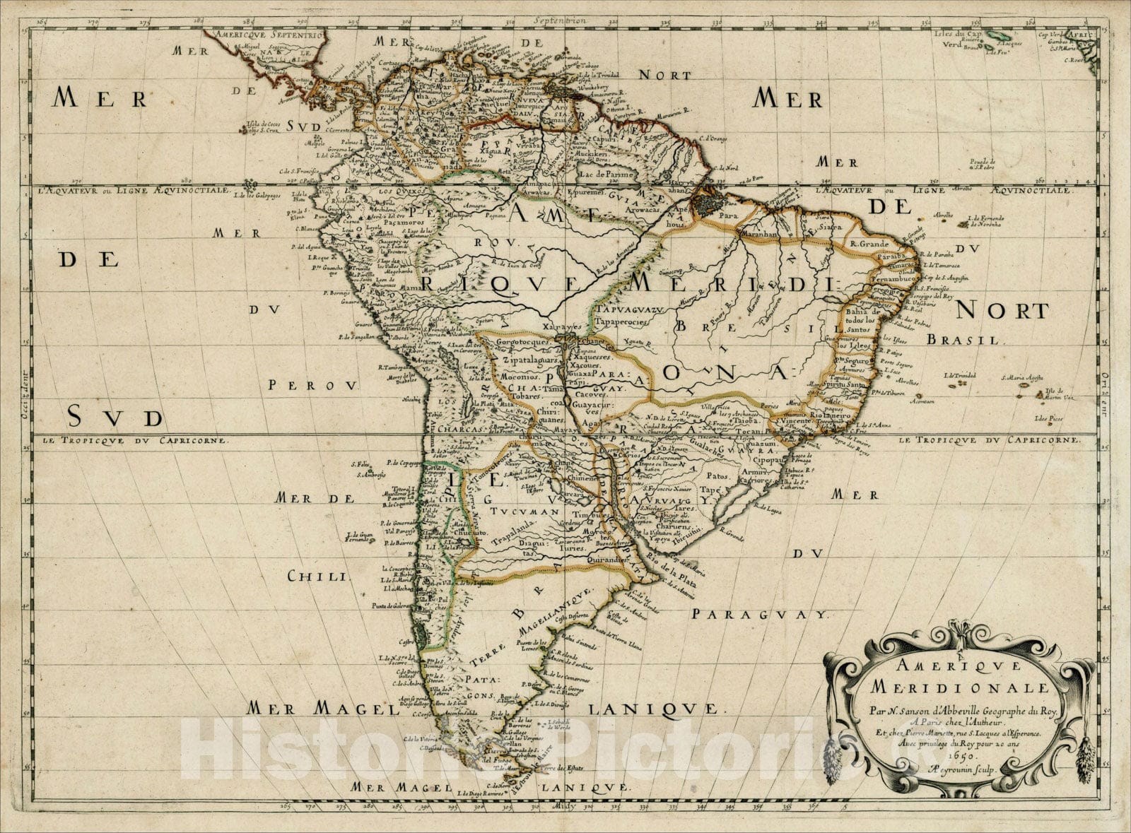 Historic Map : Amerique Meridionale, 1650, 1657, , Vintage Wall Art