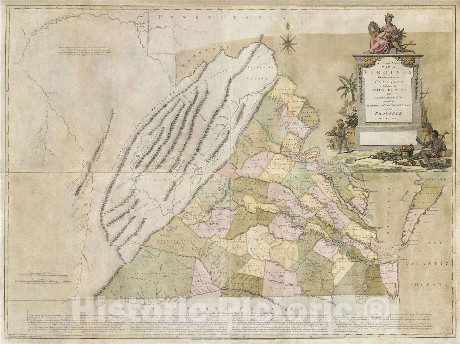 Historic Map : A New and Accurate Map of Virginia, 1770, John Henry, Vintage Wall Art