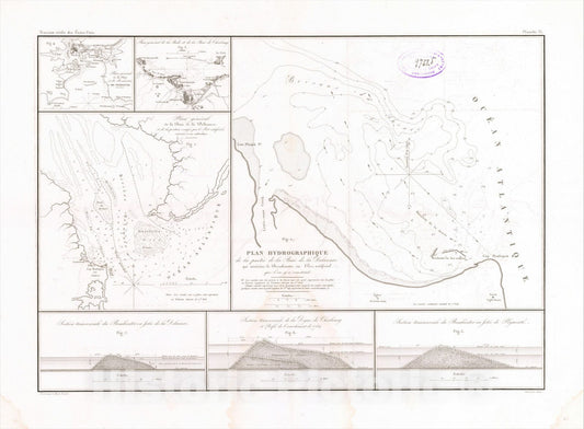 Historic Map : Plan Hydrographique . . .., 1834, Guillaume-Tell Poussin, Vintage Wall Art