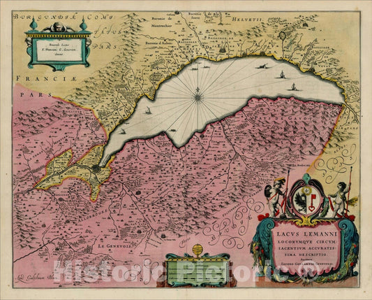 Historic Map : Lacus Lemanni Locorumque Circumiacentium Accuratissima Descriptio Auctore Iacobo Goulartio Genevensi, 1642, Willem Janszoon Blaeu, Vintage Wall Art