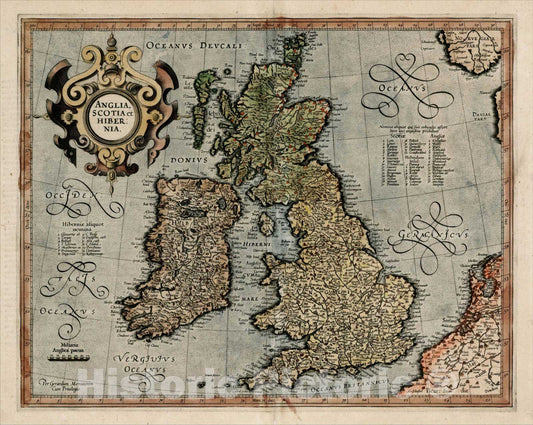 Historic Map : Anglia, Scotia et Hibernia (First Edition), 1595, Gerard Mercator, Vintage Wall Art