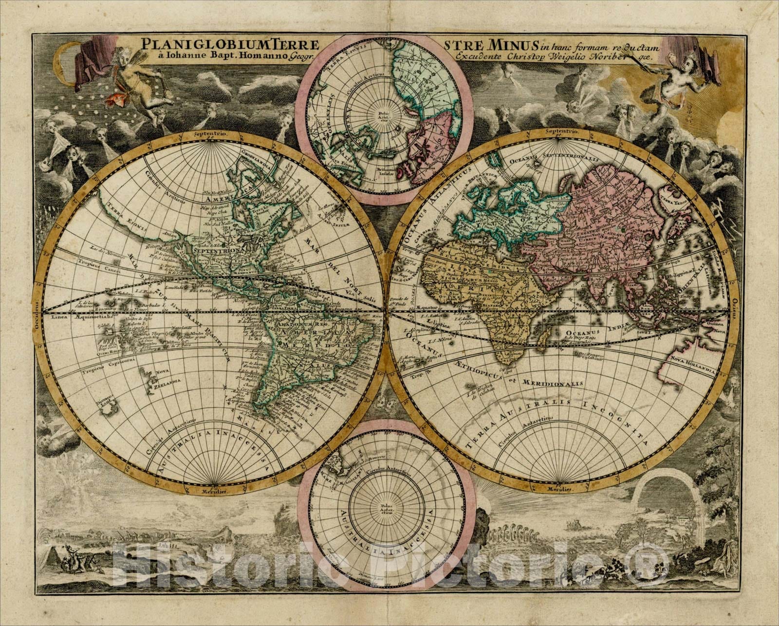 Historic Map : Planiglobium Terrestre Minus in hanc formam reductam a Johanne Bapt. Homanno , c1729, Christopher Weigel, Vintage Wall Art