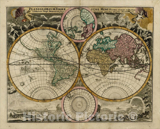 Historic Map : Planiglobium Terrestre Minus in hanc formam reductam a Johanne Bapt. Homanno , c1729, Christopher Weigel, Vintage Wall Art