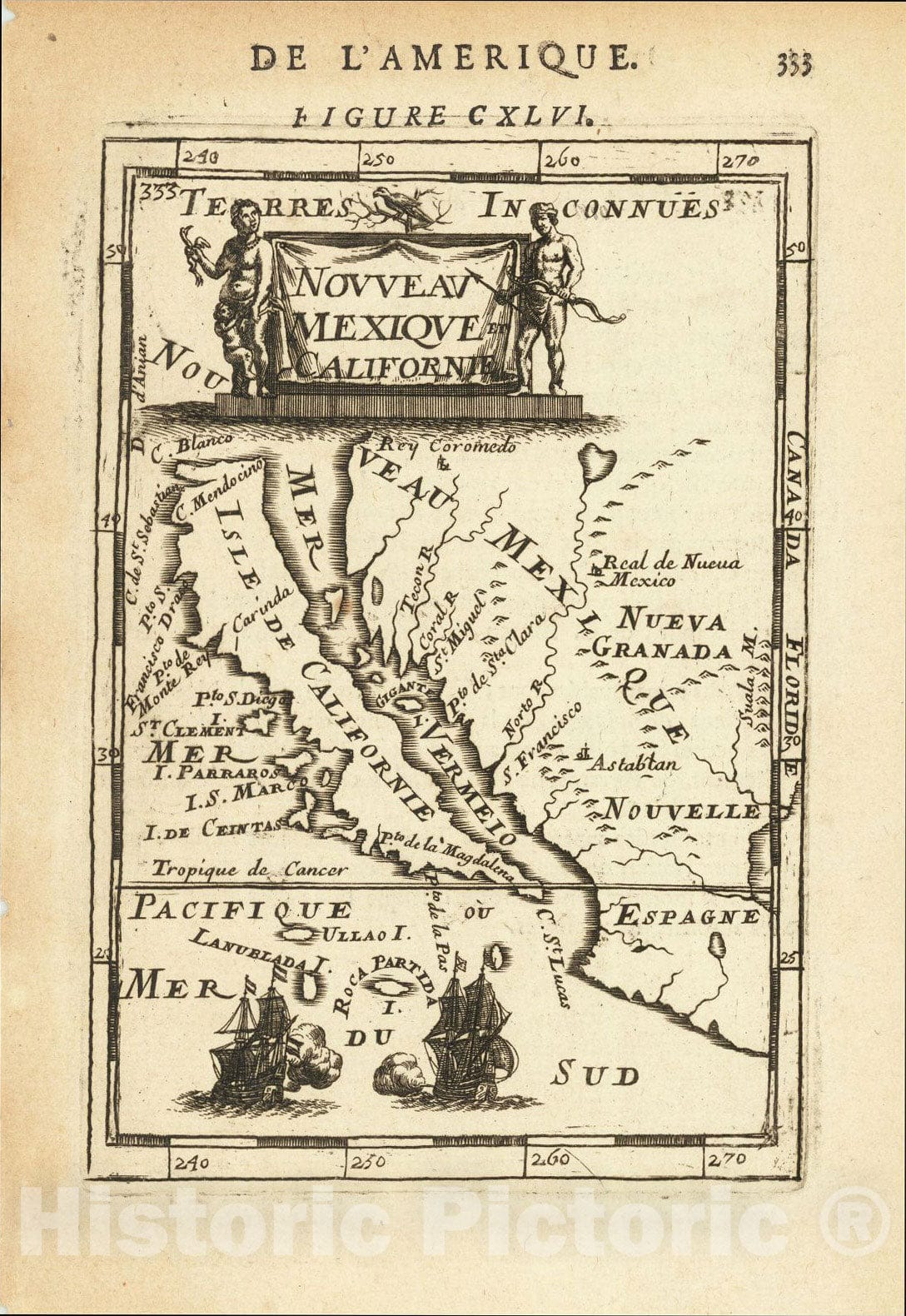 Historic Map : Nouveau Mexique et Californie, 1686, Alain Manesson Mallet, Vintage Wall Art
