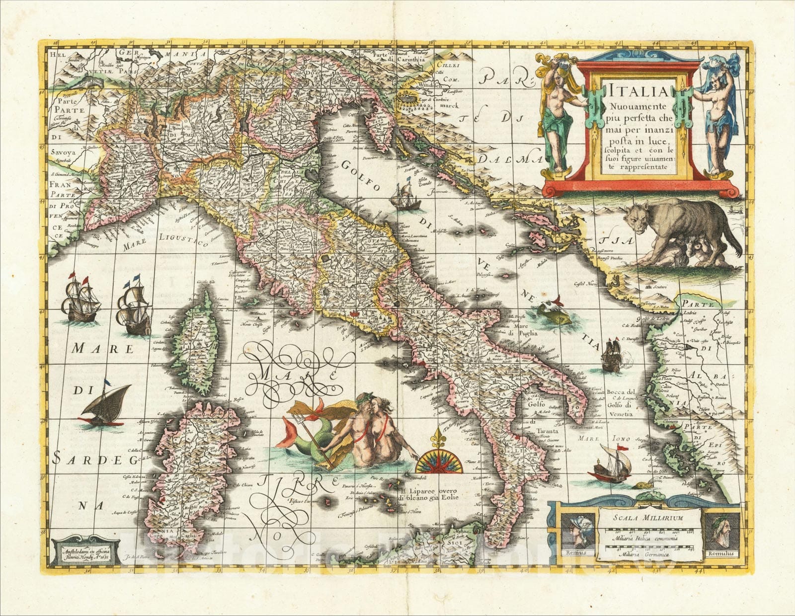 Historic Map : Italia Nuovamente piu perfetta che mai per inanzi posta in luce, scolpita et con le suoi figure uiuamente rappresetnate, c1635, Jan Jansson, Vintage Wall Art