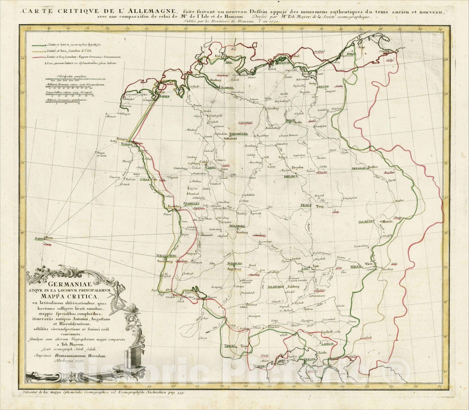 Historic Map : Germania atque in ea locorum principaliorum mappa critica ex latitudinum observationibus, 1750, , Vintage Wall Art