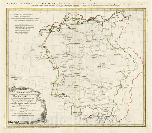 Historic Map : Germania atque in ea locorum principaliorum mappa critica ex latitudinum observationibus, 1750, , Vintage Wall Art