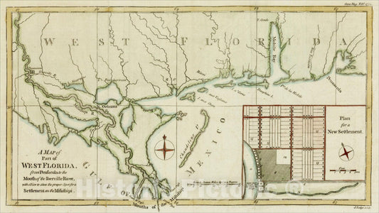 Historic Map : A Map of Part of West Florida from Pensacola to the Mouth of the Iberville River, 1772, Gentleman's Magazine, v1, Vintage Wall Art