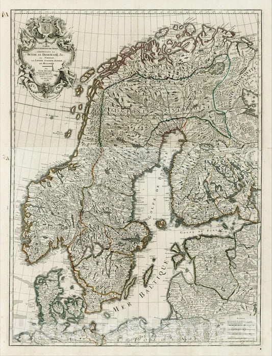 Historic Map : Carte Des Courones Du Nord Comprenant La Suede, Le Danemarc, &c. La Norwege, La Iaponie Sueoise, Danoises et Moscovite, 1788, 1788, Vintage Wall Art