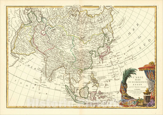 Historic Map : L'Asie Divisee en ses Principaux Etats, 1762, Jean Janvier, v1, Vintage Wall Art