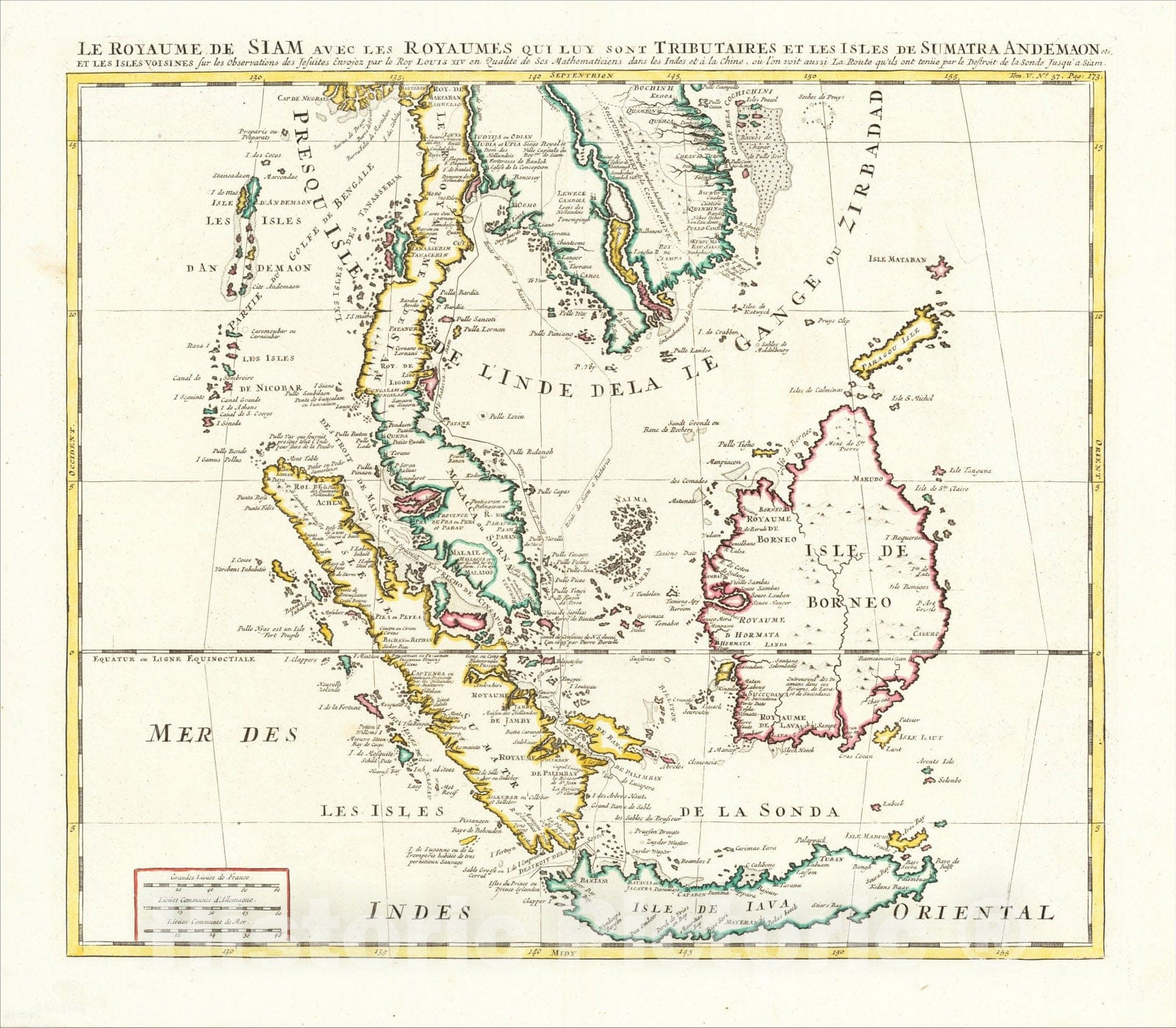 Historic Map : Le Royaume de Siam Avec les Royaumes qui luy sont Tributares et les Isles de Sumatra, Andemaon, etc, 1719, Henri Chatelain, v1, Vintage Wall Art