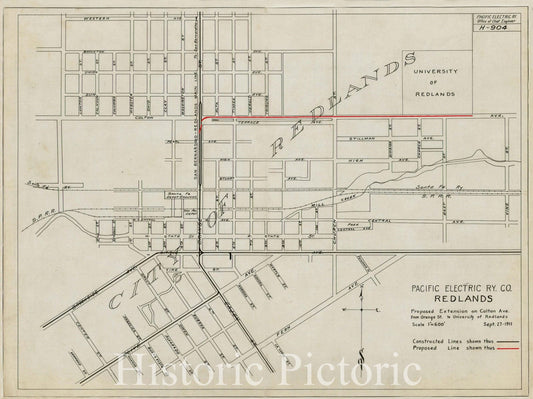 Redlands - Pacific Electric Railway Extension Map, 1911
