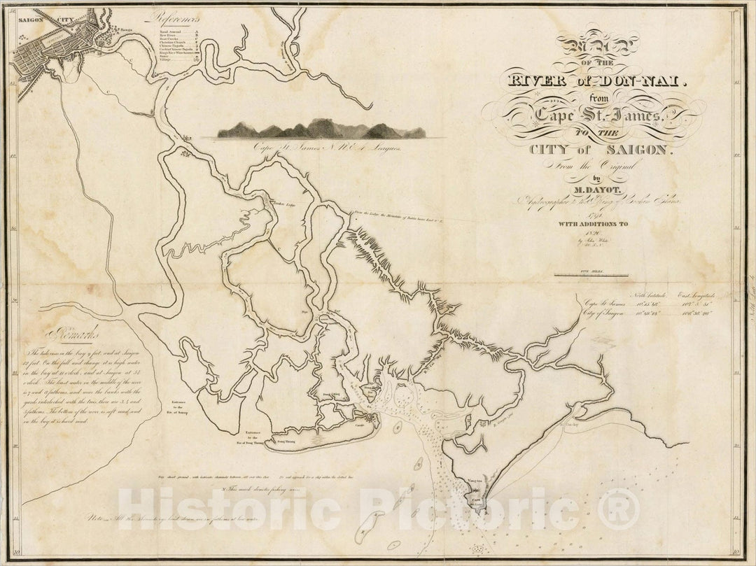 Historic Map : Map of the River Don-Nai from Cape St. James to the City of Saigon, 1823, John White, Vintage Wall Art