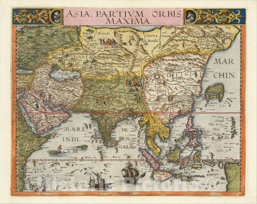 Historic Map : Asia, Partium Orbis Maxima, 1593, Gerard de Jode, Vintage Wall Art
