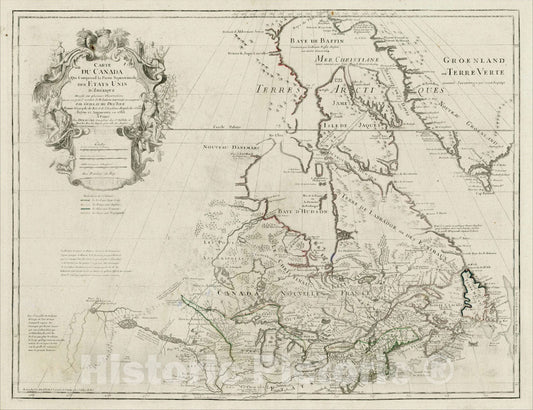 Historic Map : Carte Du Canada Qui Comprend la Partie Septentrionale Des Etats Unis D'Amerique, 1783, 1783, Guillaume De L'Isle, Vintage Wall Art