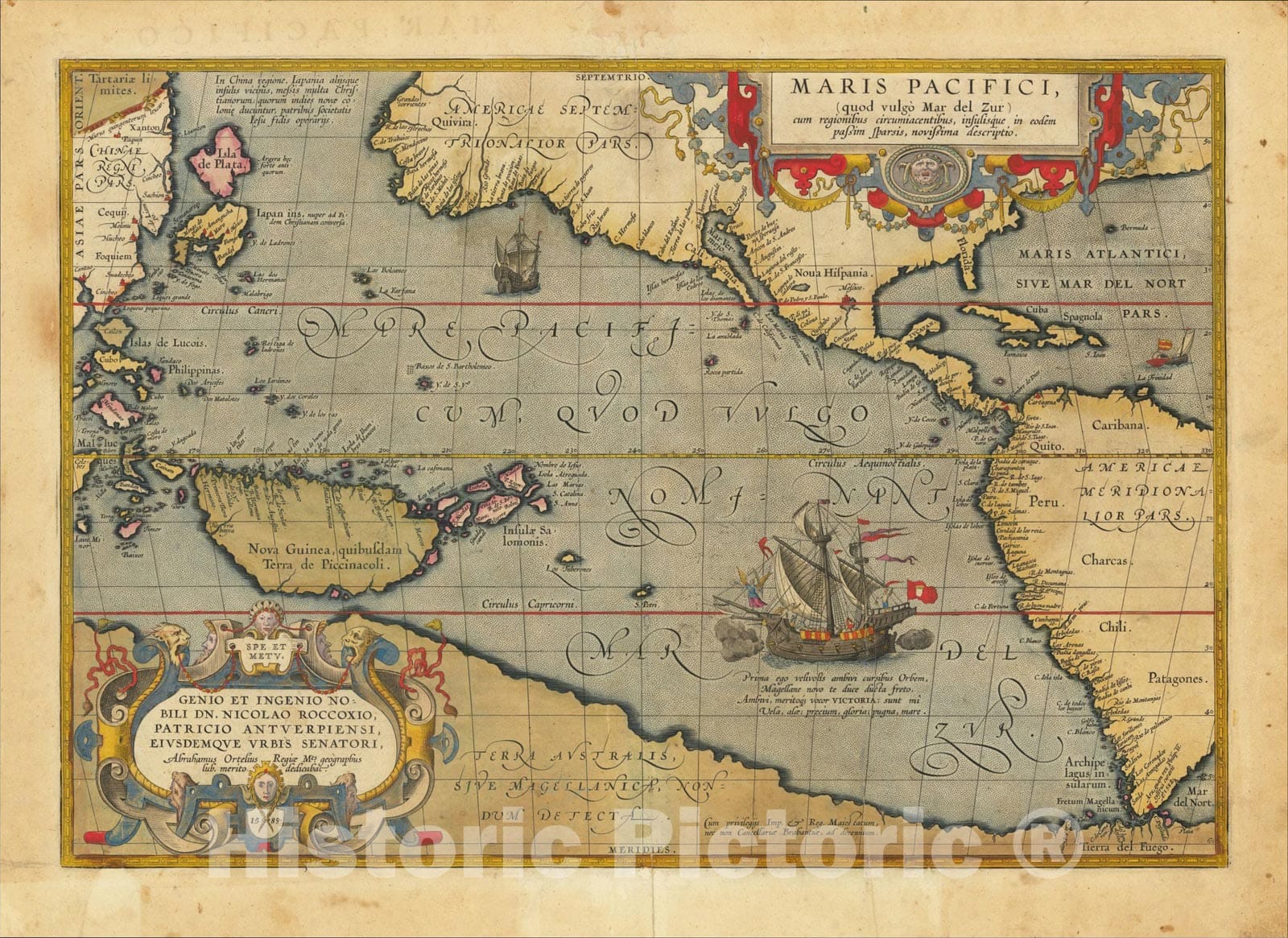 Historic Map : Maris Pacifici quod vulgo Mar del Zud, 1592, Abraham Ortelius, Vintage Wall Art