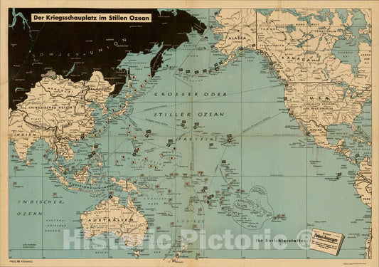 Historic Map : Der Kriegsschauplatz im Stillen Ozean, c1942, Berliner Lokalanzeiger, Vintage Wall Art