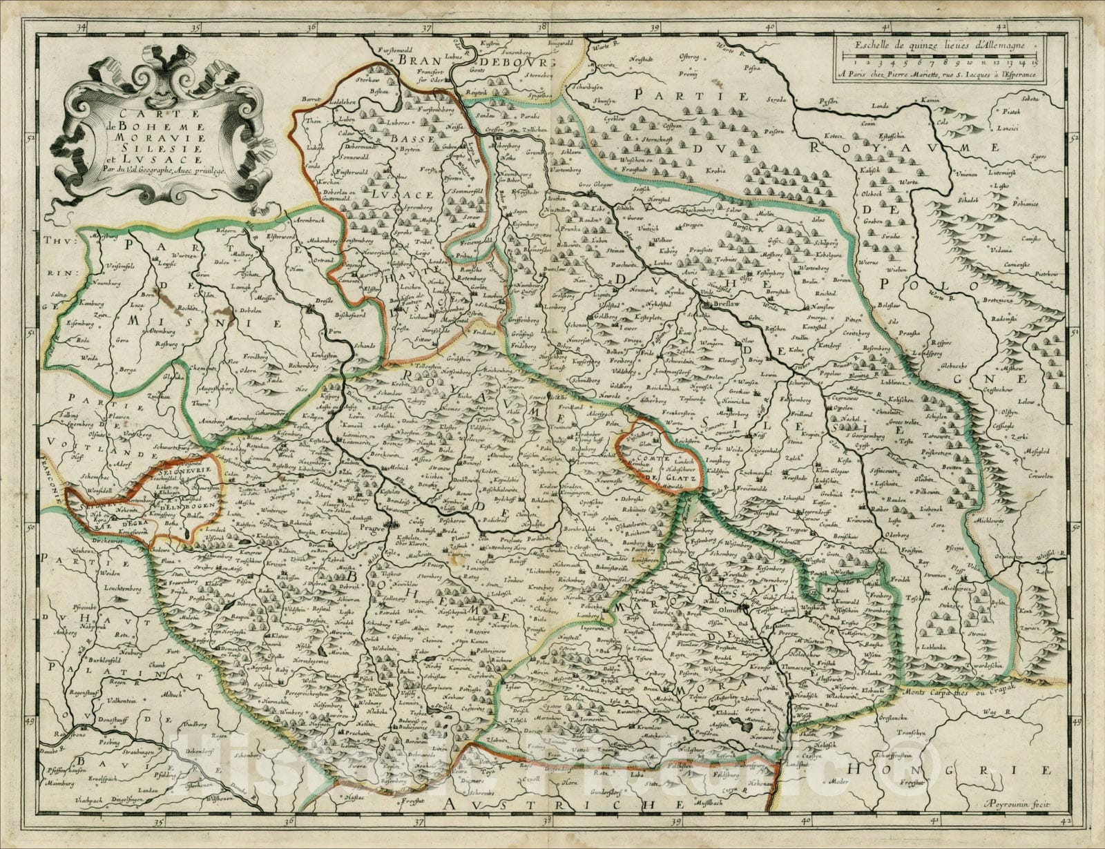 Historic Map : Carte de Boheme Moravie Silesie et Lusace, 1665, , Vintage Wall Art