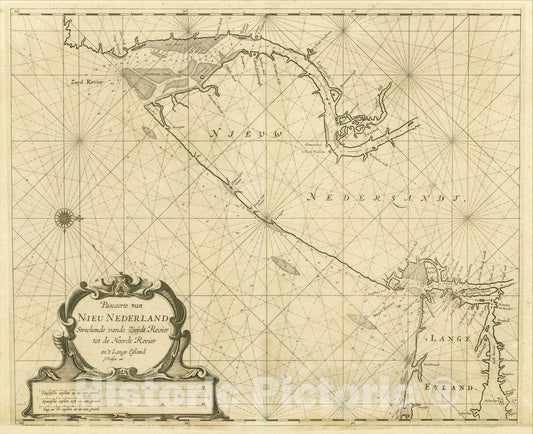 Historic Map : Pascaerte van Nieu Nederland Streckende vande Zuydt Revier tot de Noordt Revier en't Lange Eyland, 1698, Arent Roggeveen, Vintage Wall Art
