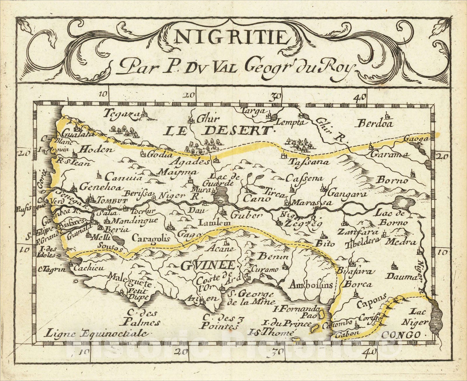 Historic Map : Nigritie, c1670, Pierre Du Val, Vintage Wall Art