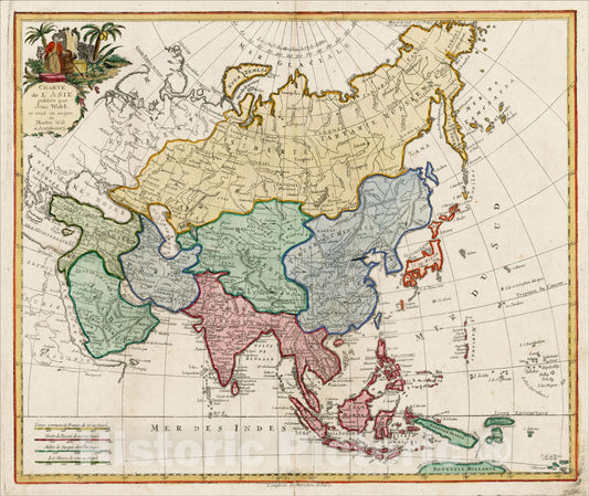 Historic Map : Charte de L'Asie publiee par Jean Walch, se vende au negoce de Martin Will, c1790, , Vintage Wall Art