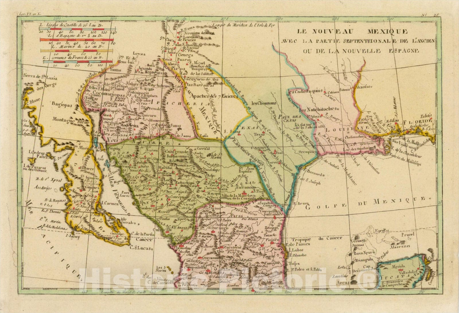 Historic Map : Le Nouveau Mexique, Avec La Partie Septentrionale De L'Ancien, ou De La Nouvelle Espagne, 1780, Rigobert Bonne, v2, Vintage Wall Art