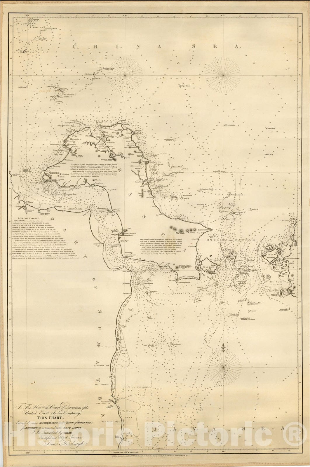 Historic Map : Directions for Navigating to, from and in the East Indies, 1853, James Horsburgh, Vintage Wall Art