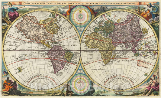 Historic Map : Orbis Terrarum Tabula Recens Emendata Et In Lucem Edita Per Dancker Danckerts, c1663, Dancker Danckerts, Vintage Wall Art