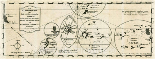 Historic Map : Die Carolinische oder Neu=Philippinische Inseln; Welche sonst auch das Seesland Paolaos, 1722, Vintage Wall Art