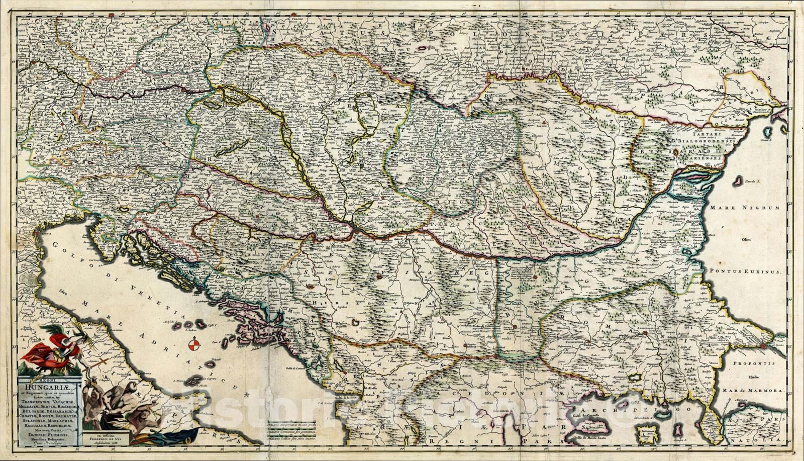 Historic Map : Regni Hungariae et Regionem quae ei quondam suere unitae ut Transilvaniae, 1688, , Vintage Wall Art