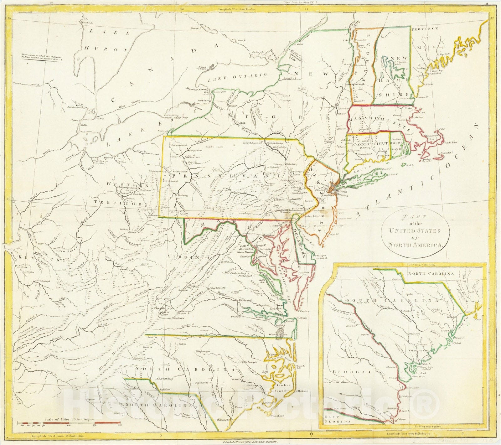 Historic Map : Part of the United States of North America, c1798, John Stockdale, Vintage Wall Art