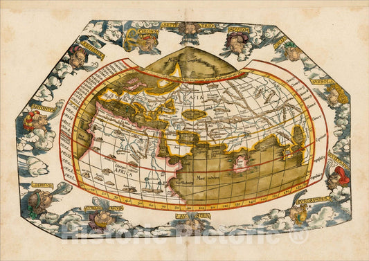 Historic Map : [Untitled World Map], 1522, Lorenz Fries, Vintage Wall Art