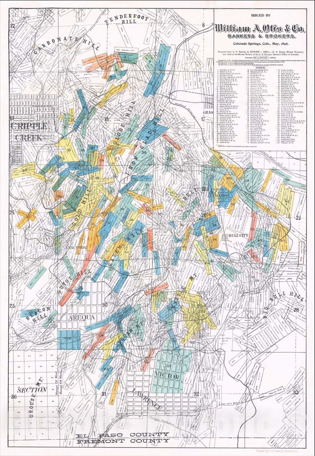 Historic Map : [ Map of the Cripple Creek Gold Mining District ] Issued by William A. Otis, Bankers and Brokers, Colorado Springs, Colo., May 1896, 1896, , Vintage Wall Art