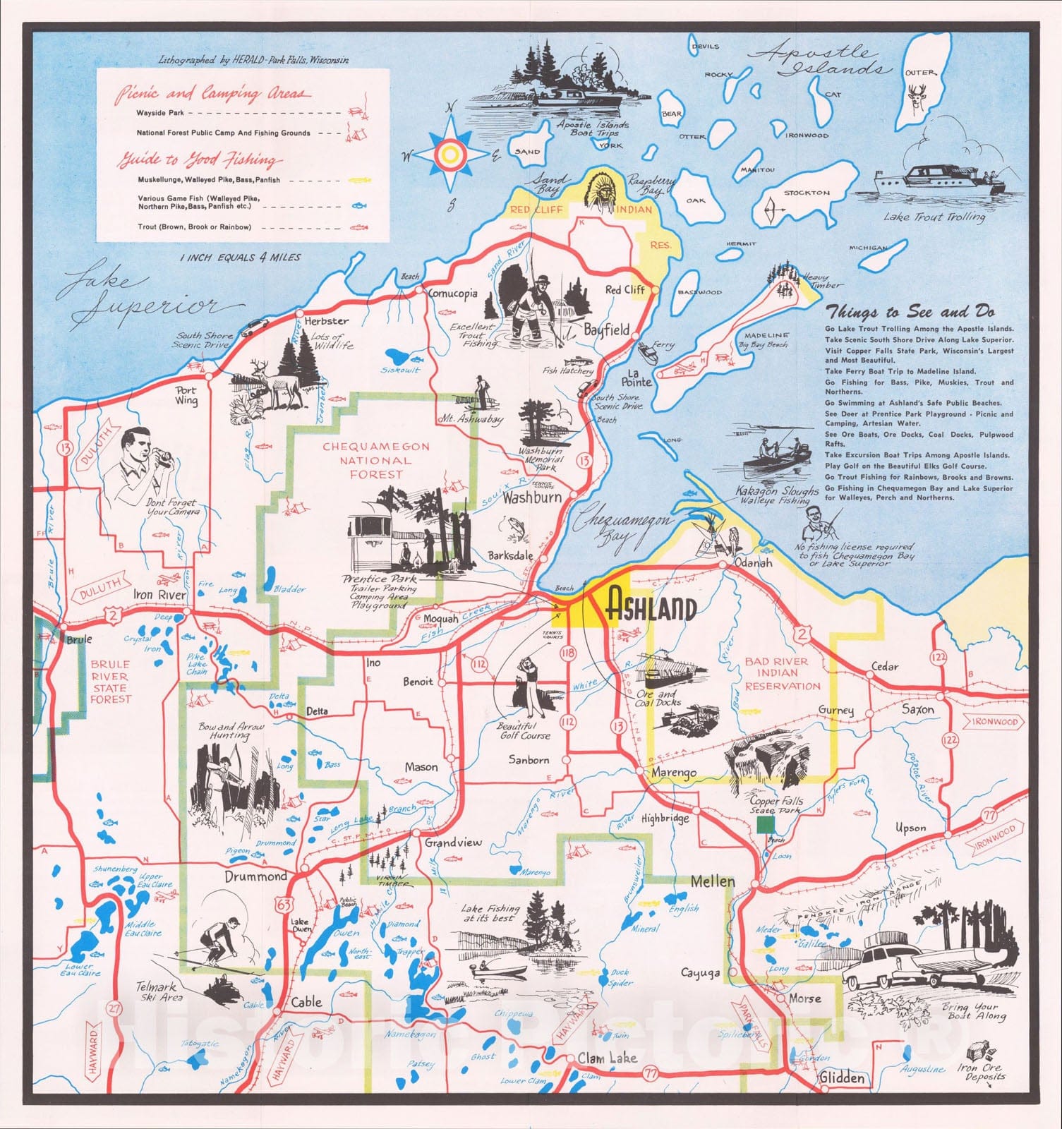 Historic Map : [Ashland Wisconin], c1955, Ashland Chamber of Commerce, Vintage Wall Art