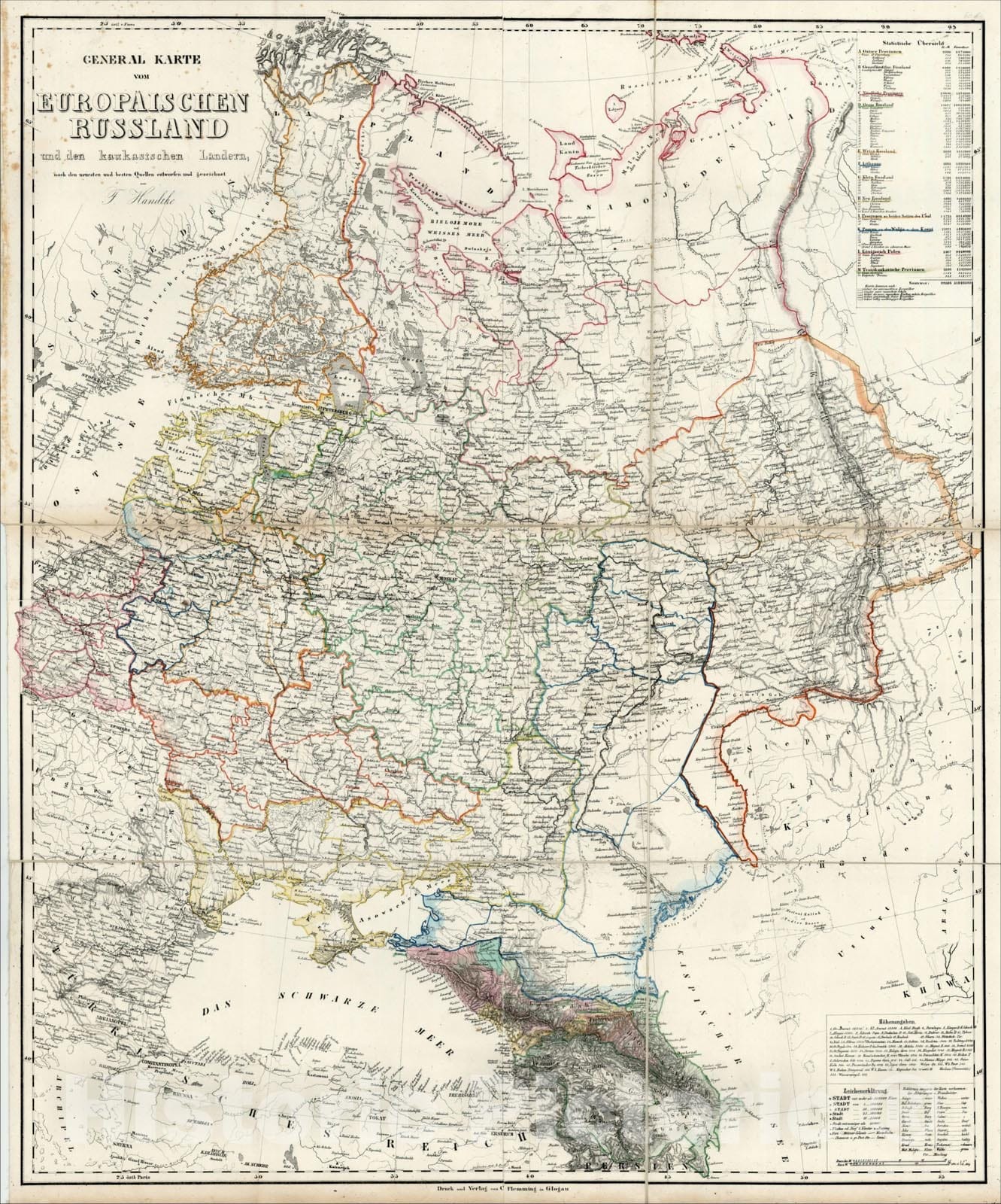 Historic Map : General KarteVom Europaishen Russlnd und de kaukastchen Landern, 1842, Carl Flemming, Vintage Wall Art
