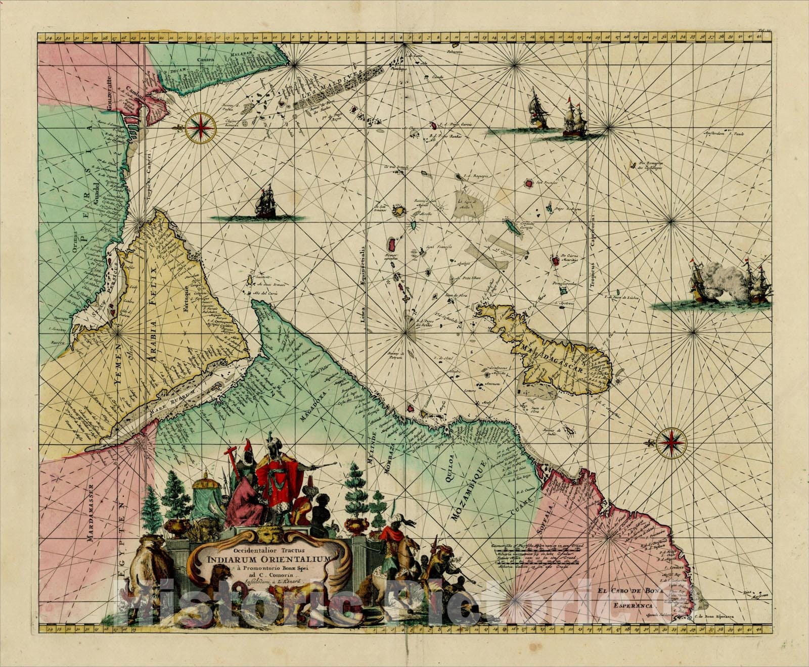Historic Map : Occidentalior Tractus Iniarum Orientalium a Promontorio Bonae Spei ad C. Comorin, 1715, Louis Renard, Vintage Wall Art