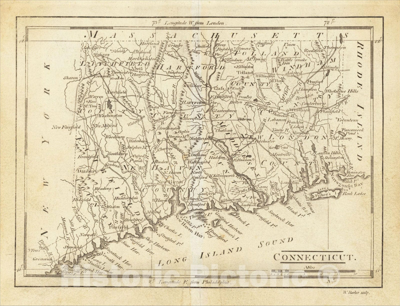 Historic Map : Connecticut, 1814, Mathew Carey, Vintage Wall Art