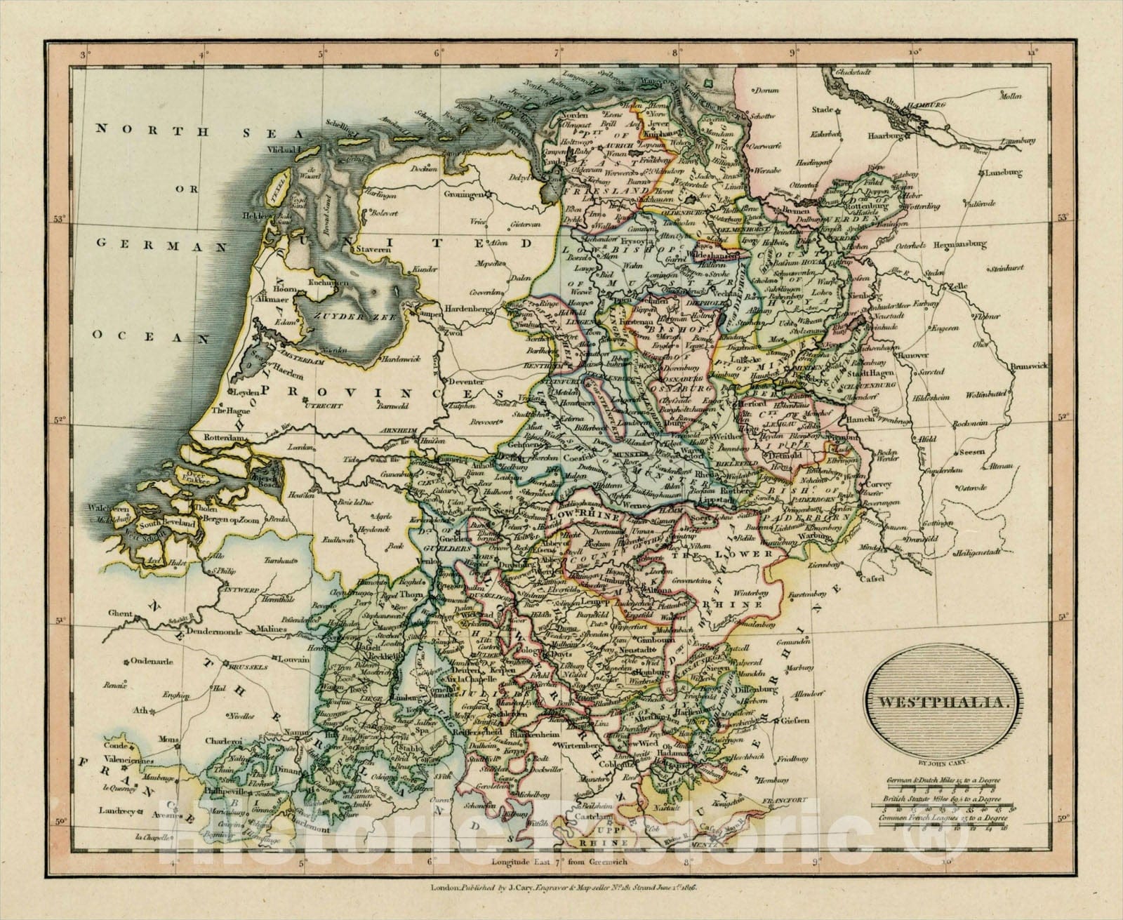 Historic Map : Westphalia, 1816, John Cary, Vintage Wall Art