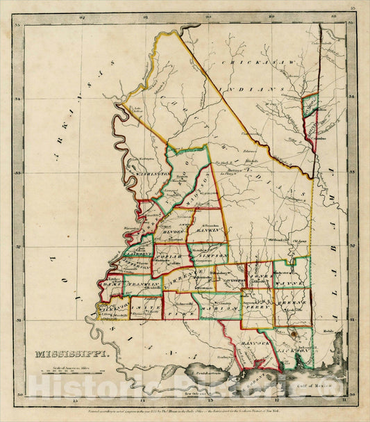 Historic Map : Mississippi, 1835, David Hugh Burr, Vintage Wall Art