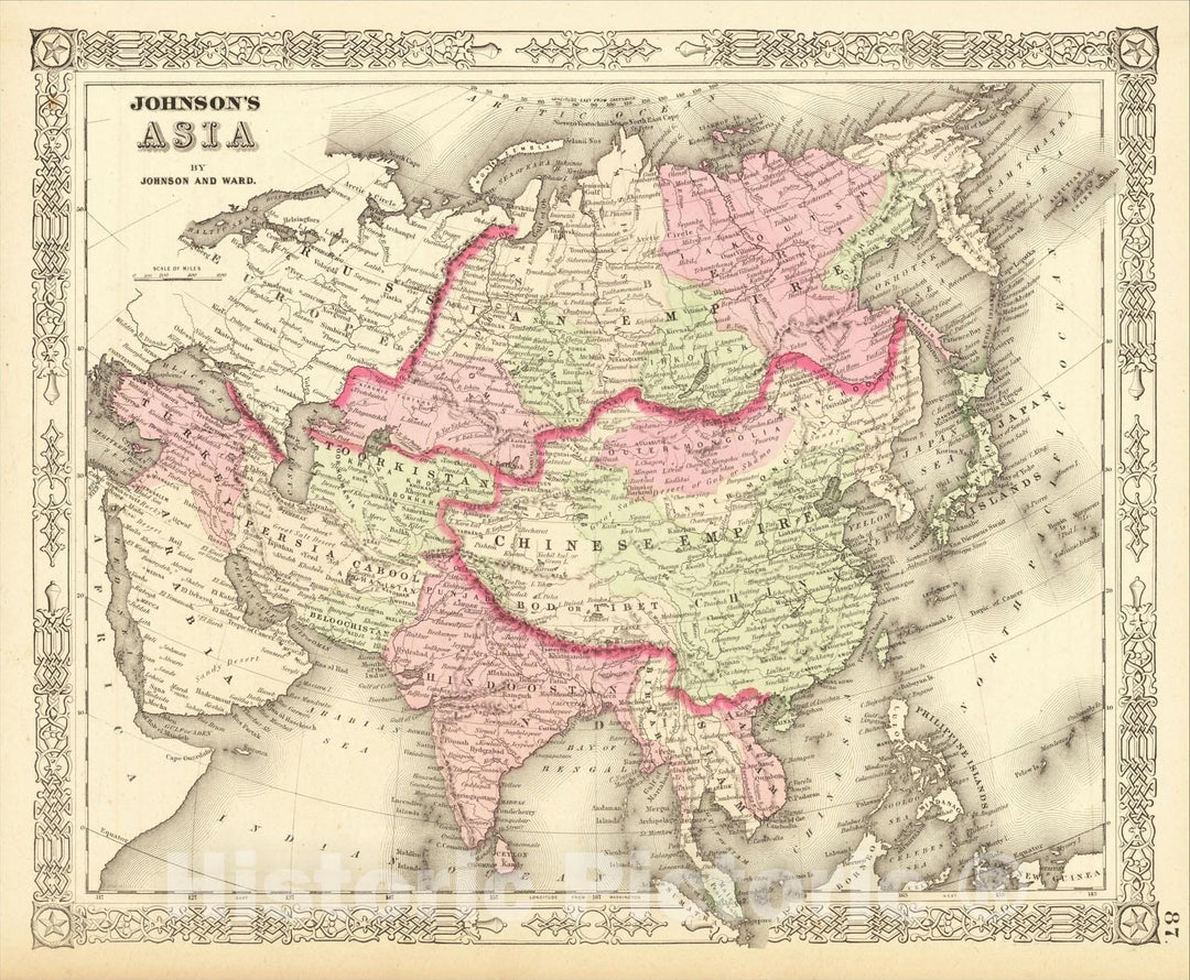 Historic Map : Johnson's Asia, 1863, Benjamin P Ward, Vintage Wall Art