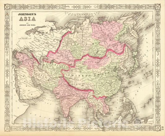 Historic Map : Johnson's Asia, 1863, Benjamin P Ward, Vintage Wall Art