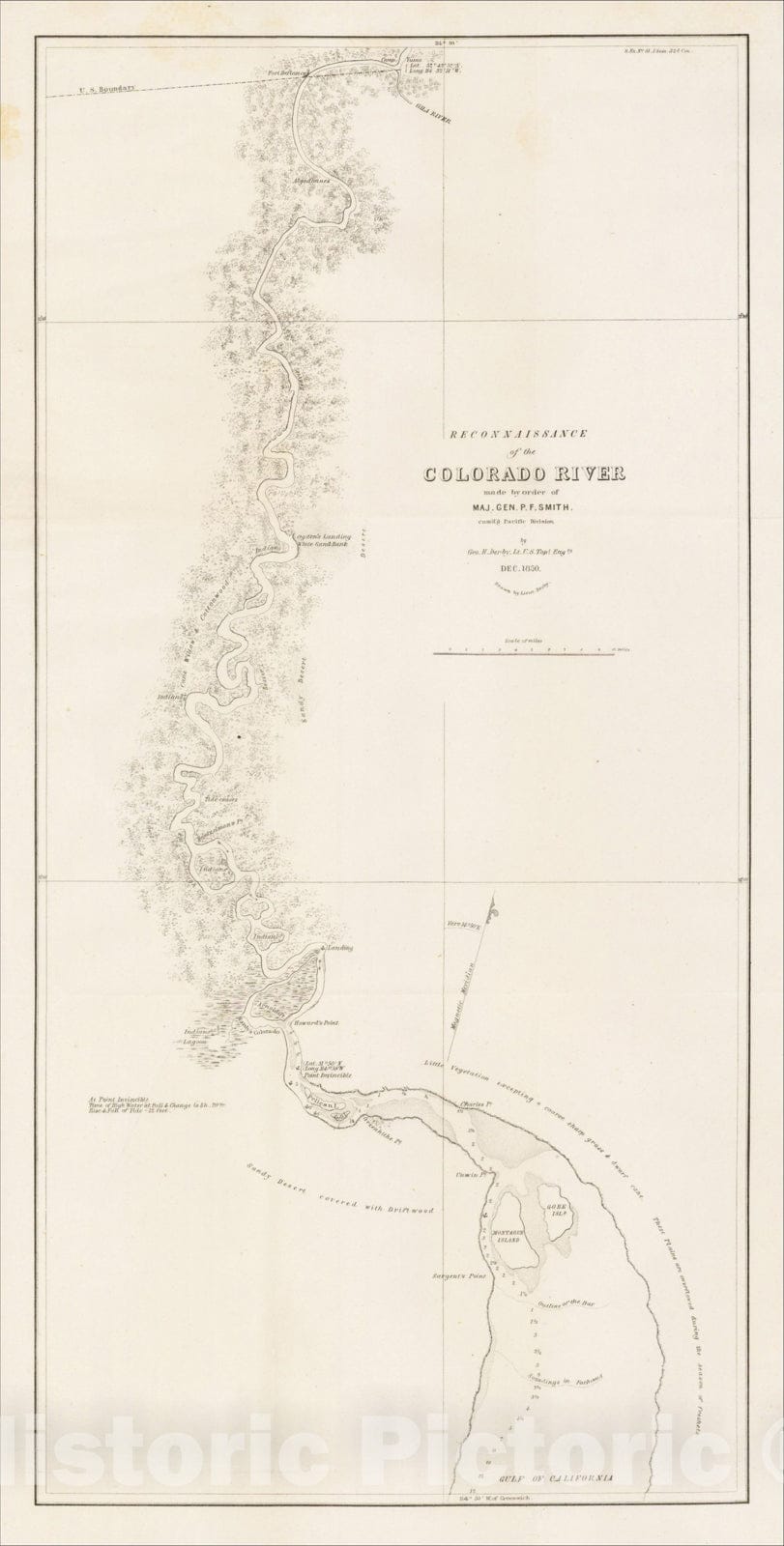 Historic Map : Reconnaissance of the Colorado River made by order of Maj. Gen. P.F. Smith, 185, 1850, George Horatio Derby, Vintage Wall Art