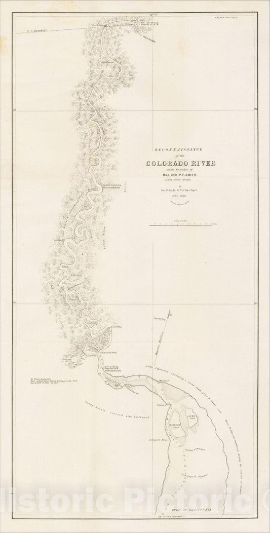 Historic Map : Reconnaissance of the Colorado River made by order of Maj. Gen. P.F. Smith, 185, 1850, George Horatio Derby, Vintage Wall Art