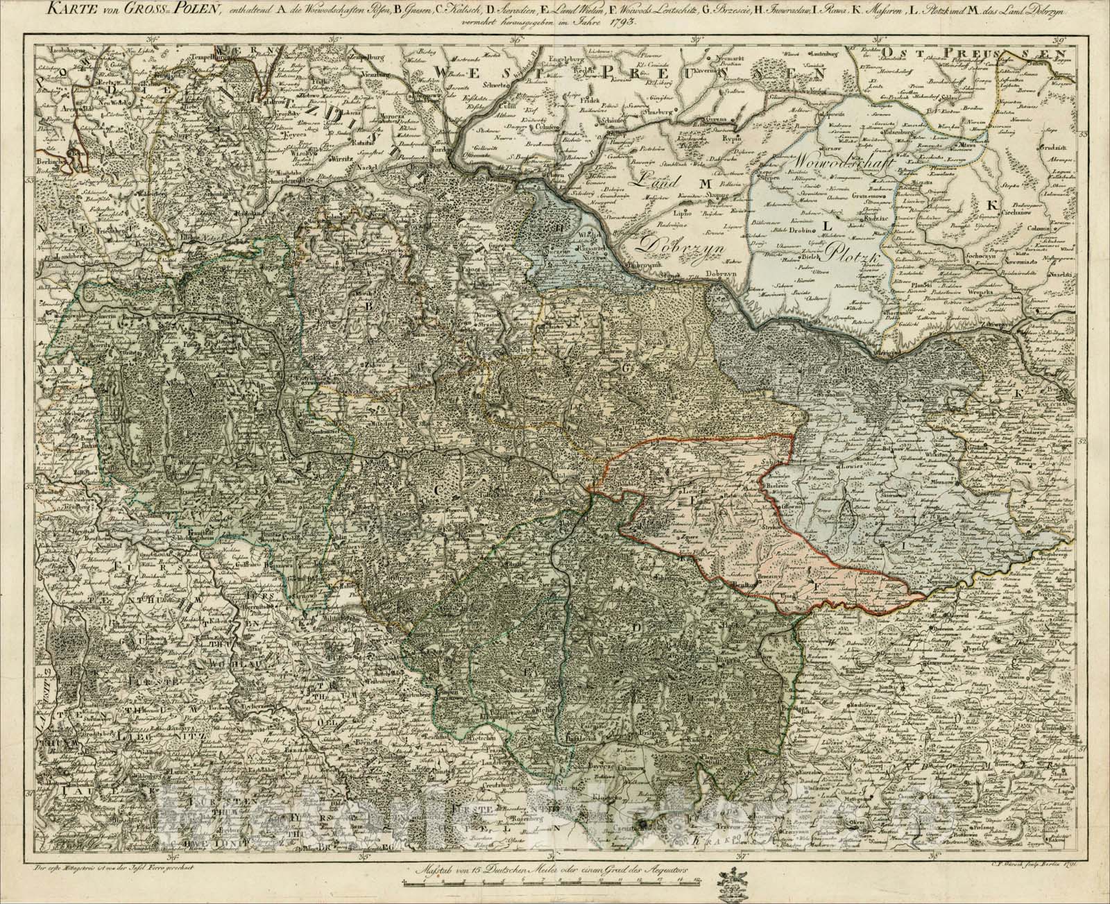 Historic Map : Karte von Gross=Polen, 1793, 1793, Johann Christoph Weigel, Vintage Wall Art