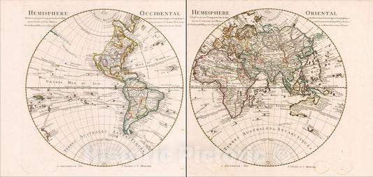 Historic Map : Hemisphere Occidental and Hemisphere Orientale, c1725, Johannes Covens, Vintage Wall Art