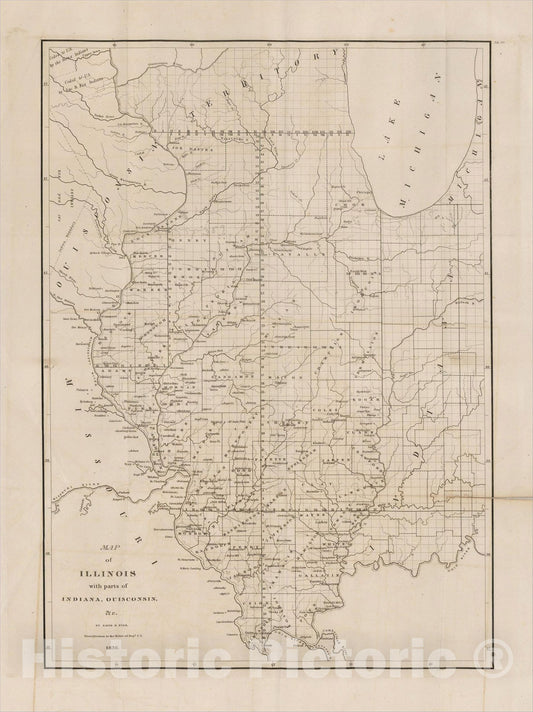 Historic Map : Illinois with parts of Indiana, Ouisconsin, 1836, , Vintage Wall Art