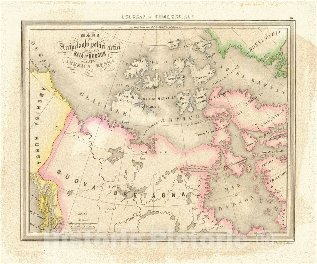 Historic Map : Mari Archipelaghi polari artici Dalla Baia D'Hudson all America Russa, 1858, Francesco Marmocchi, Vintage Wall Art